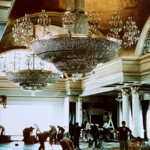 Installation works of the special chandeliers at the Presidential Palace of Tunis (1965)